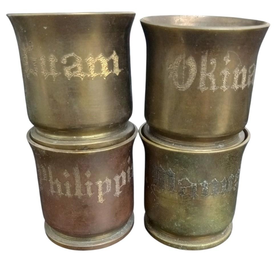WWII Trench Art Bullet Casing Shot Glasses Set Of 8 Antique Collectible History
