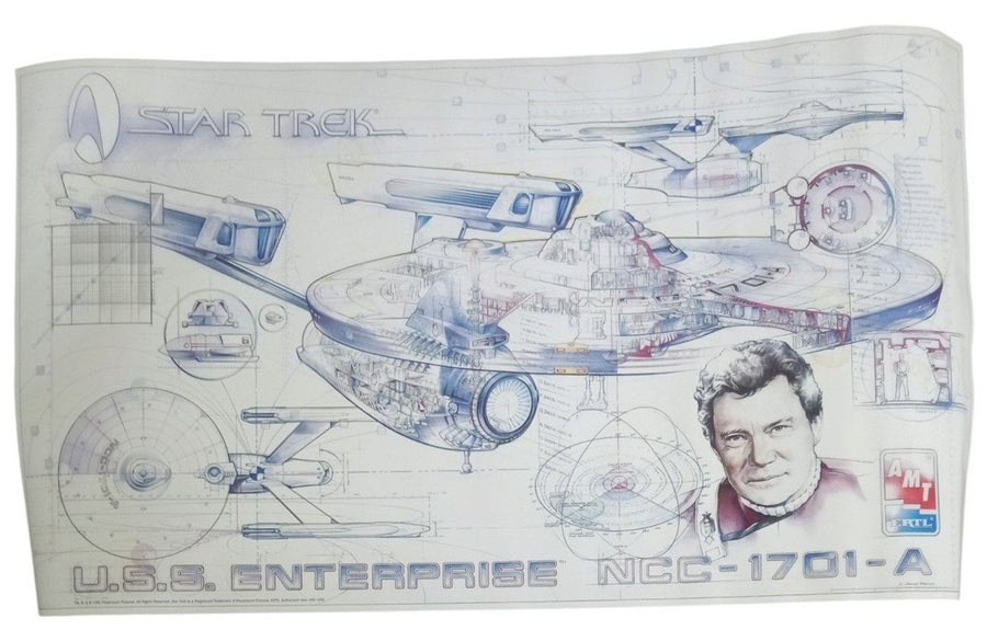 Star Trek USS Enterprise Blueprint Poster 12"x22" Ertl 1995 William Shatner