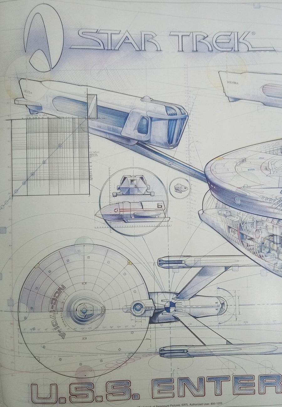 Star Trek USS Enterprise Blueprint Poster 12"x22" Ertl 1995 William Shatner