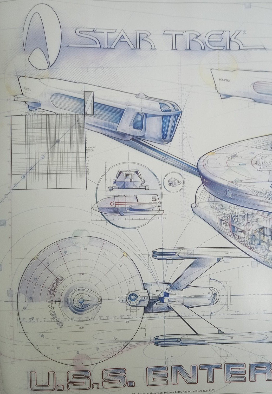 Star Trek USS Enterprise Blueprint Poster 12"x22" Ertl 1995 William Shatner