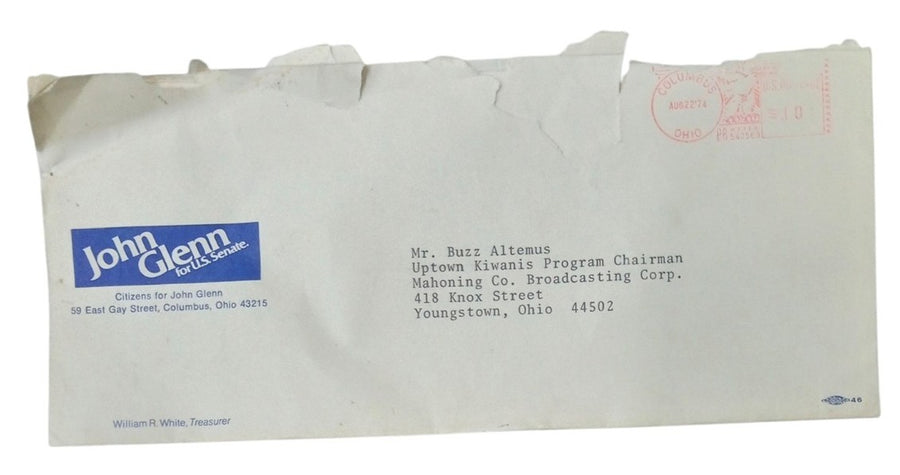 Senator John Glenn Signed Letter To Buzz Altemus W/Envelope NASA Ohio History