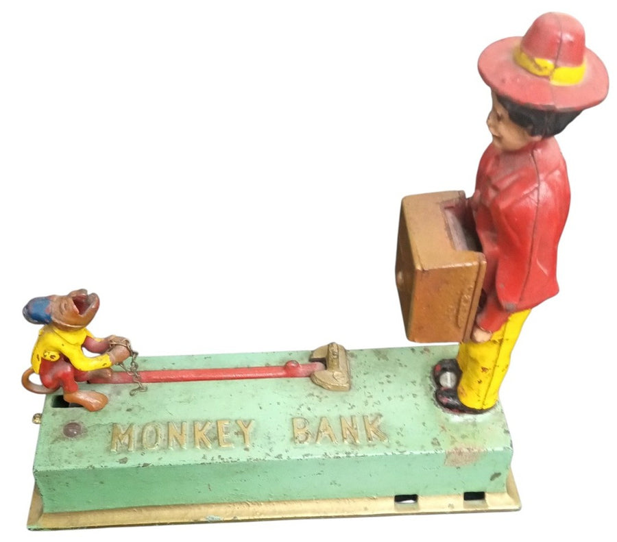 Cast Iron Monkey Bank Likely 1930s Vintage Antique Collectible Working