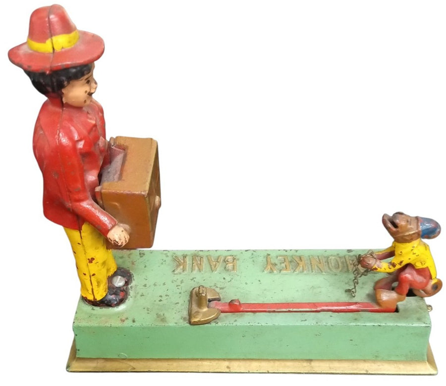 Cast Iron Monkey Bank Likely 1930s Vintage Antique Collectible Working