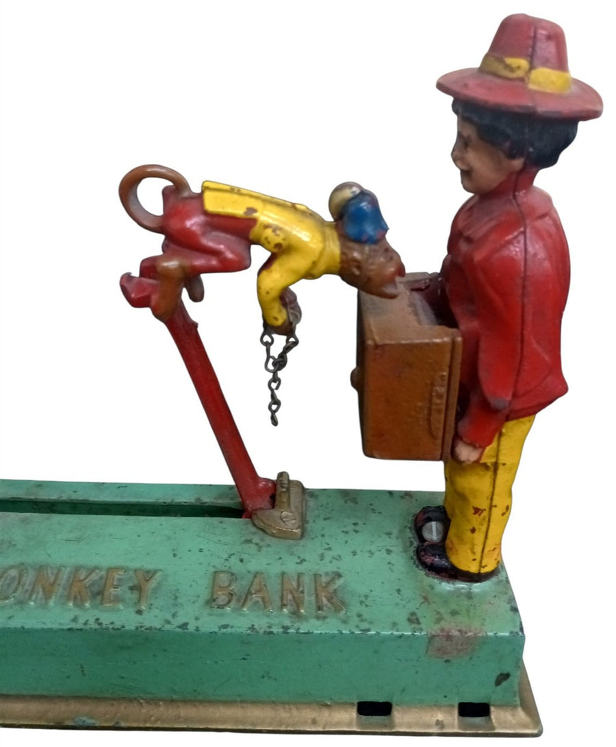 Cast Iron Monkey Bank Likely 1930s Vintage Antique Collectible Working