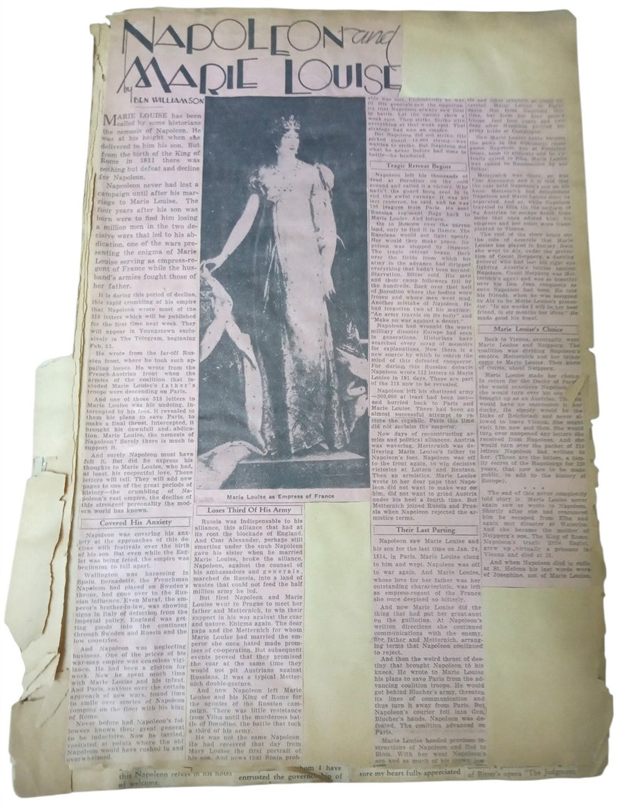 Scrapbook 1930s Napoleon Love Letters Antique Ephemera Newspaper Clippings