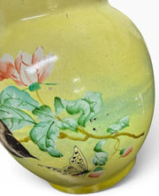 Vintage Japanese Style Ceramic Yellow Cloisonne With Birds and Cherry Blossoms