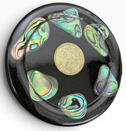 Midcentury New Zealand Coin and Paua (Abalone Shell) Coaster Set of Six Coasters