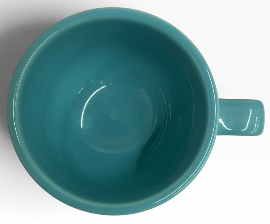 Homer Laughlin China Co. Turquoise Blue Jumbo Mug & Saucer Set HLC Ceramic Retired Cup Fiesta Go-Along