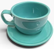 Homer Laughlin China Co. Turquoise Blue Jumbo Mug & Saucer Set HLC Ceramic Retired Cup Fiesta Go-Along