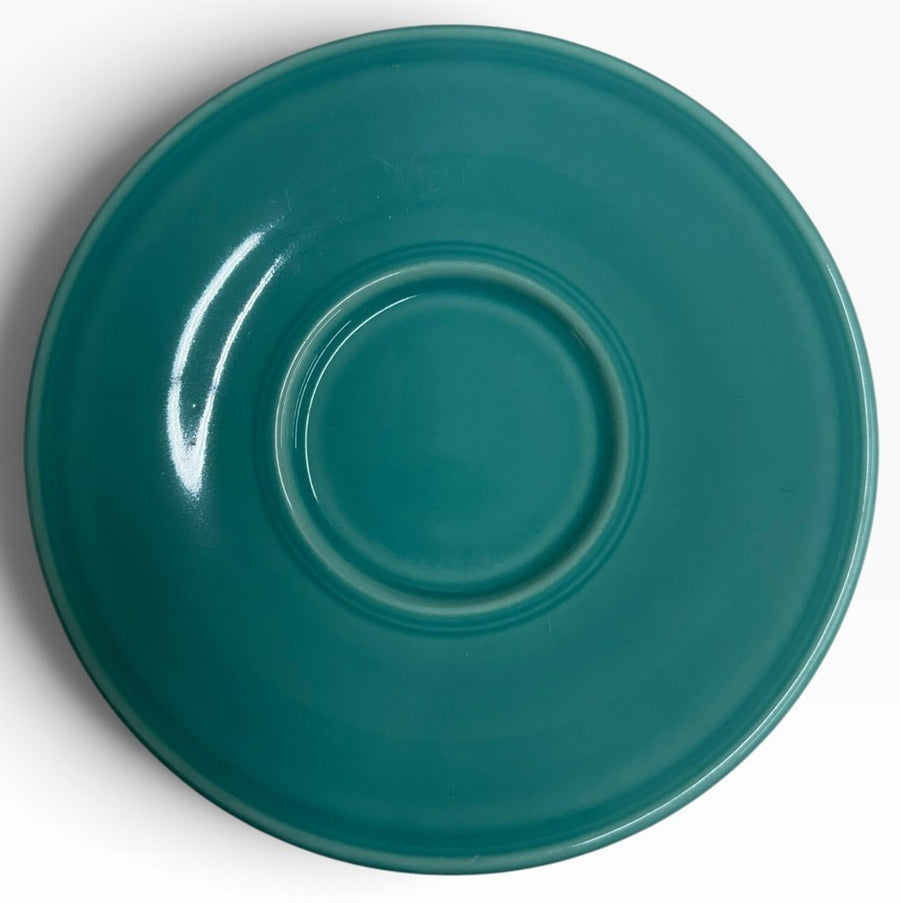 Homer Laughlin China Co. Turquoise Blue Jumbo Mug & Saucer Set HLC Ceramic Retired Cup Fiesta Go-Along