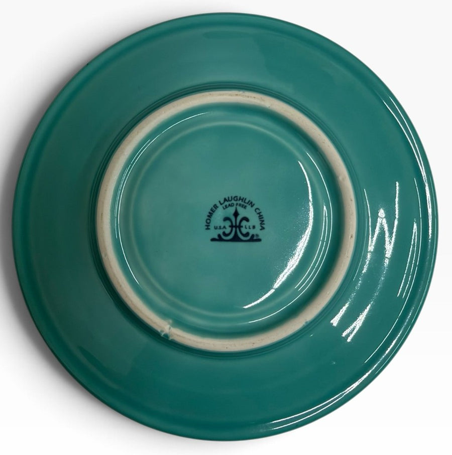 Homer Laughlin China Co. Turquoise Blue Jumbo Mug & Saucer Set HLC Ceramic Retired Cup Fiesta Go-Along