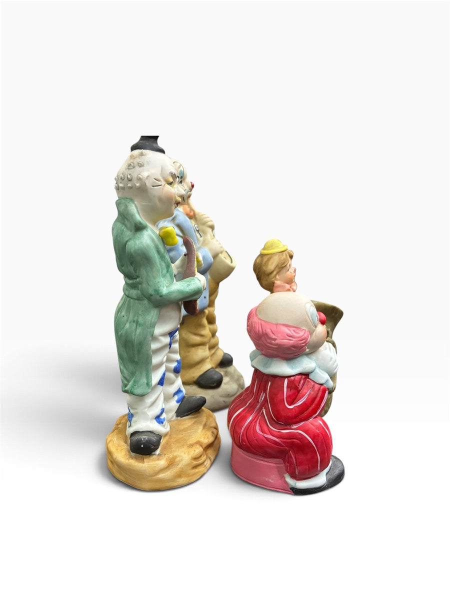 Bundle of Four Ceramic JASCO Hobo Clowns With Musical Instruments Made in Taiwan