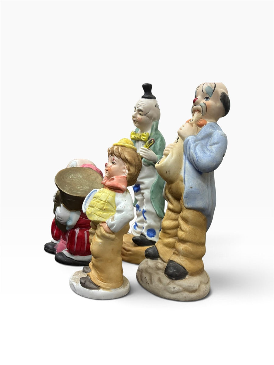 Bundle of Four Ceramic JASCO Hobo Clowns With Musical Instruments Made in Taiwan