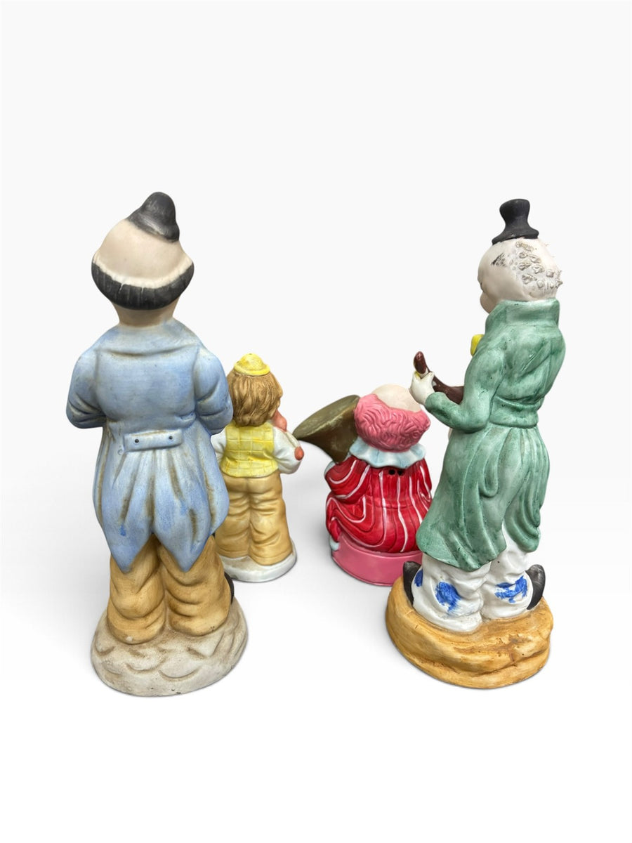 Bundle of Four Ceramic JASCO Hobo Clowns With Musical Instruments Made in Taiwan