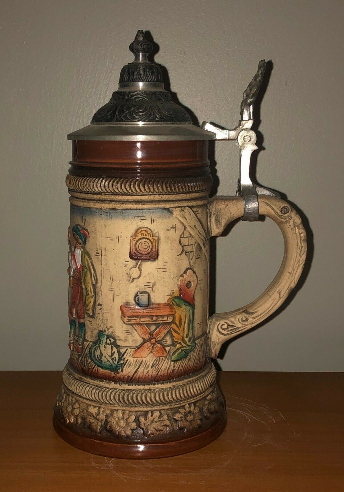 Zoller and Born Marienplatz Lidded Beer Stein Marked 4 Germany Handarbeit