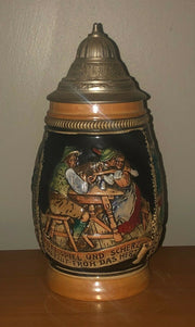 Vintage German Barrel Beer Stein bei spiel und scherz bleibt froh das herz