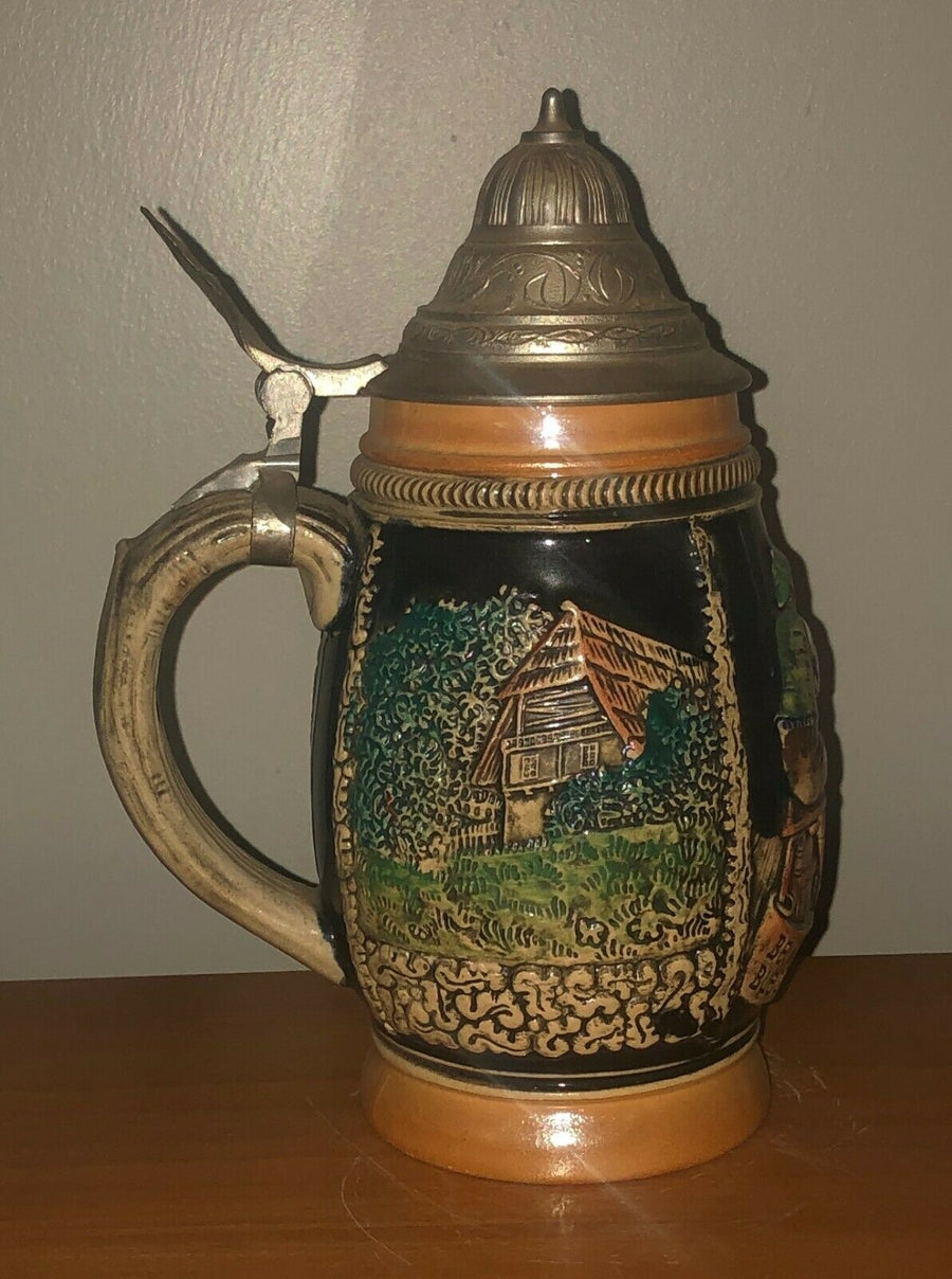 Vintage German Barrel Beer Stein bei spiel und scherz bleibt froh das herz