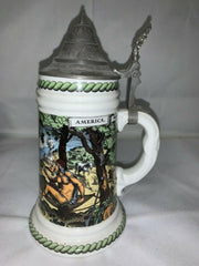 Vintage White German Porcelain America Christopher Columbus Lidded Stein