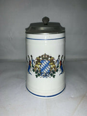 Vintage Sandizell Bandarbeit Flat Lidded White Kuhr Stein