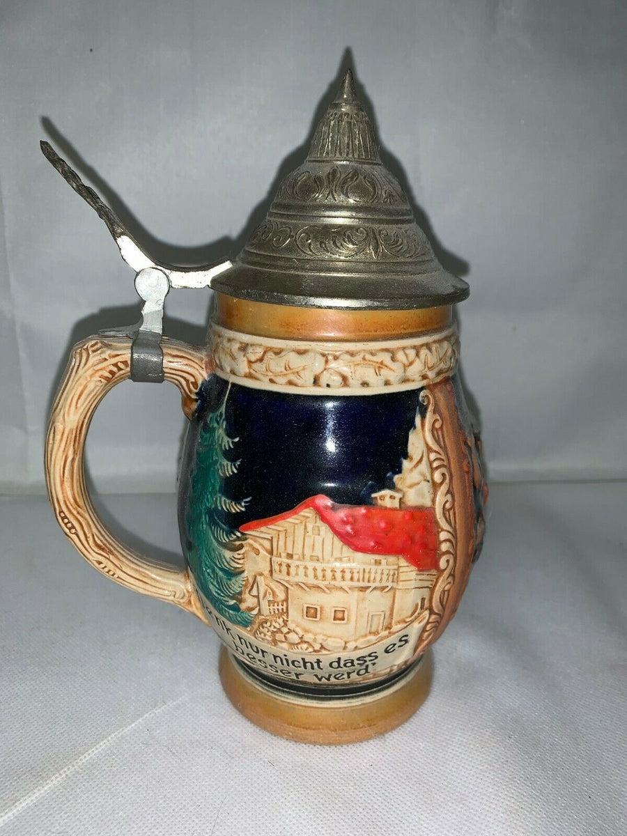 Vintage R Merkelbach German 0.5 Liter Lidded Wide Beer Stein
