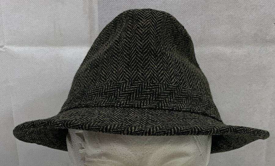 Men's Tweed Wool Blend Fedora Hat, Brown/Black, Size Medium