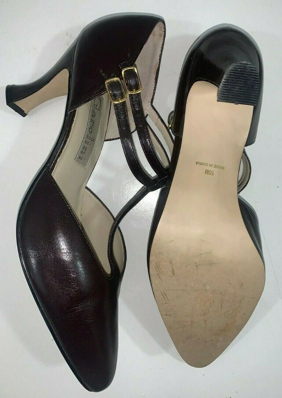 Vintage Garolini Dark Brown Leather Simple Strappy Size 10 Womens Heels
