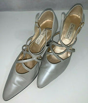 Vintage 60's Calico Silver Strappy Women's 9.5 Flared Heels