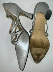 Vintage 60's Calico Silver Strappy Women's 9.5 Flared Heels