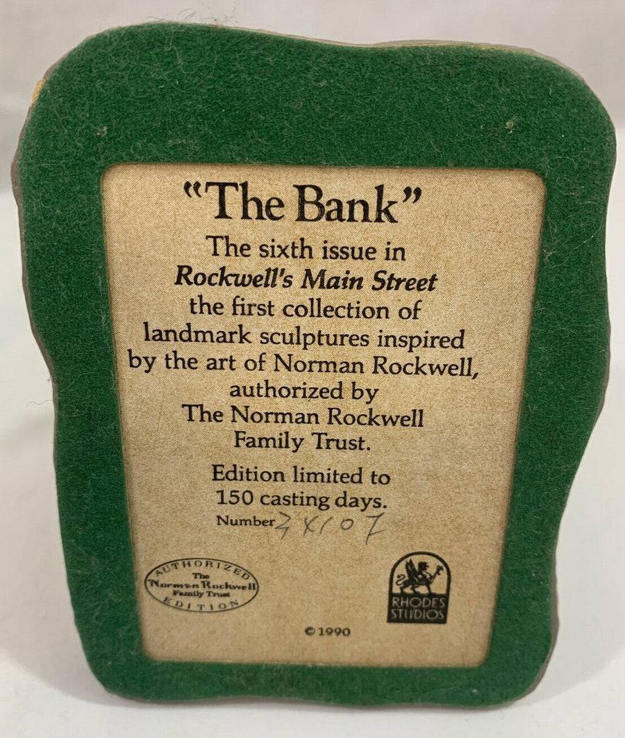 1990 Norman Rockwell "The Bank" Rhodes Studios Rockwell's Main Street Series
