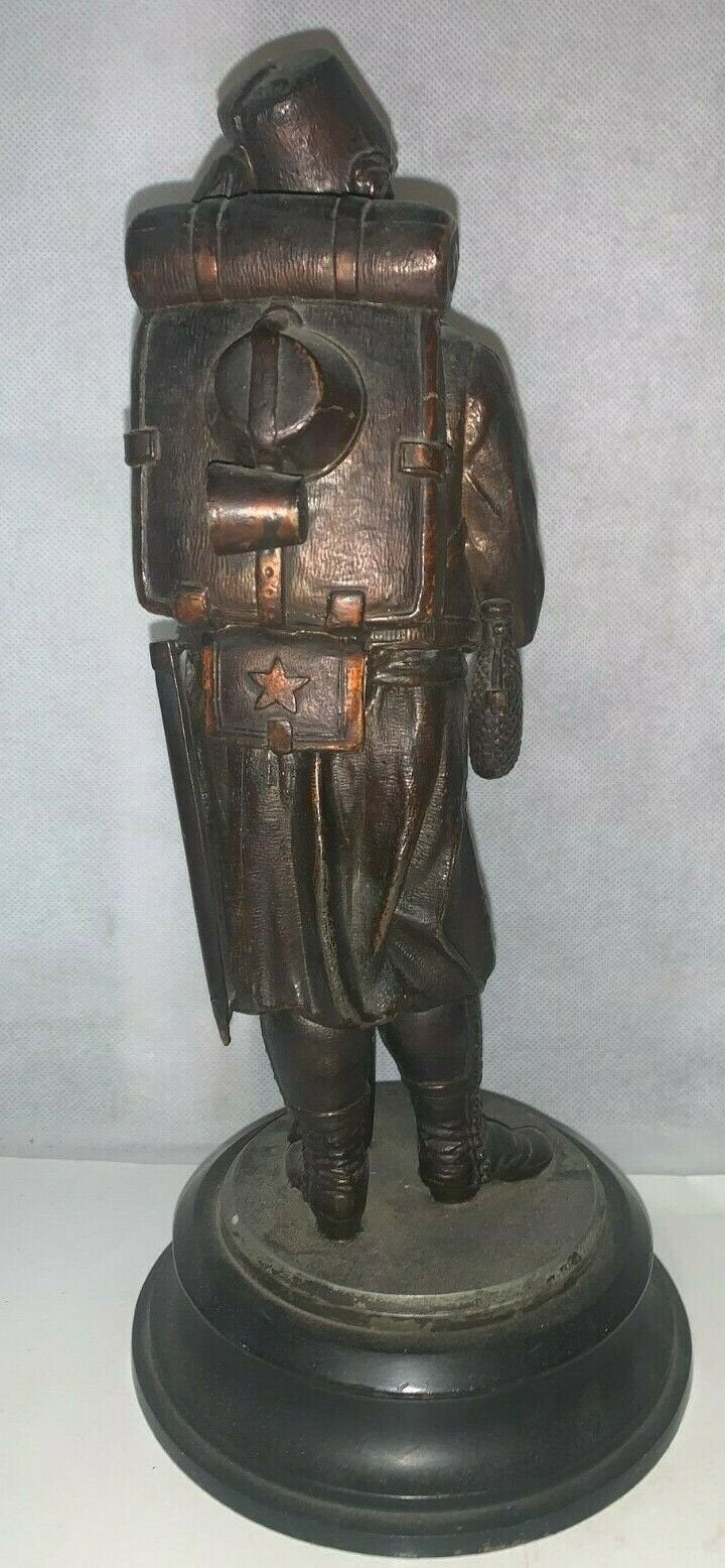 Vintage Turkish Military Bronze Statue Figure with Fez Hat in Uniform