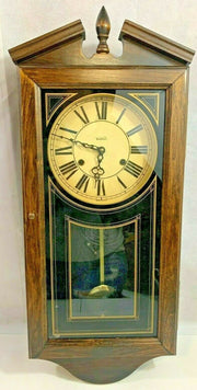 Vintage Brown Wooden Verichron Chiming Wall Large Clock No Key