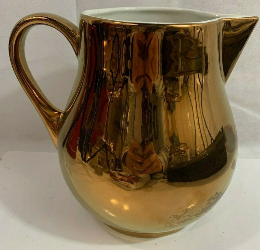 Vintage Metallic Gold Hall 1247 Water Pitcher Made in USA