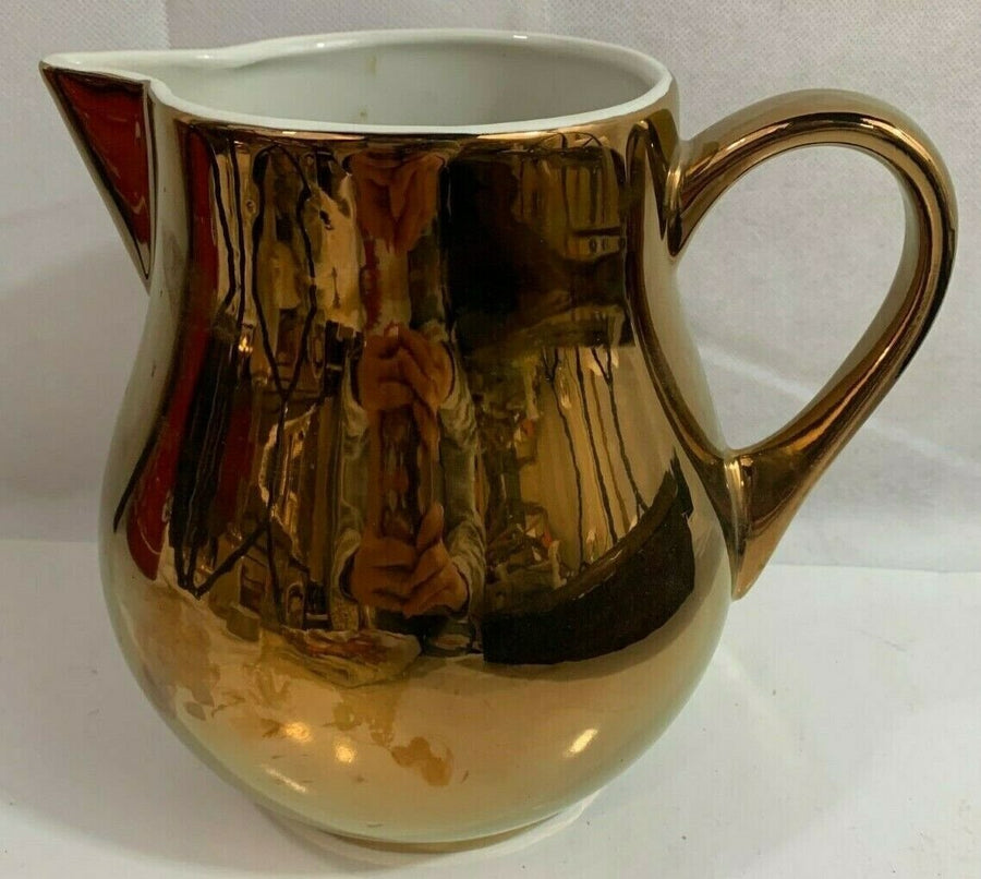 Vintage Metallic Gold Hall 1247 Water Pitcher Made in USA