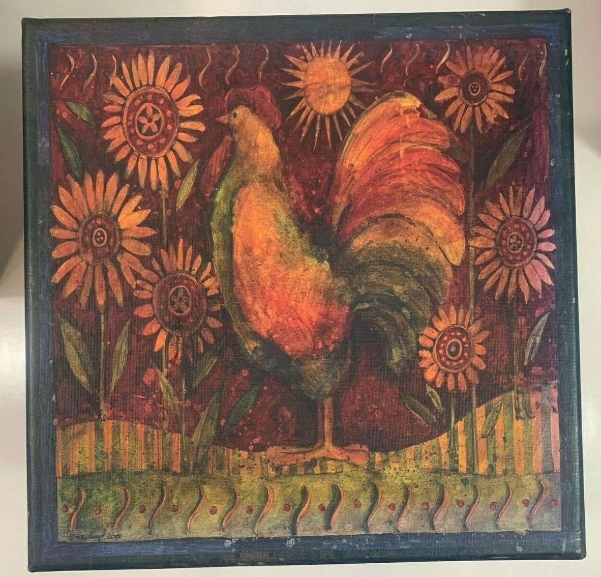 Vintage Bob's Boxes Rise and Shine Roosters Square Lidded Boxes Stack of 6