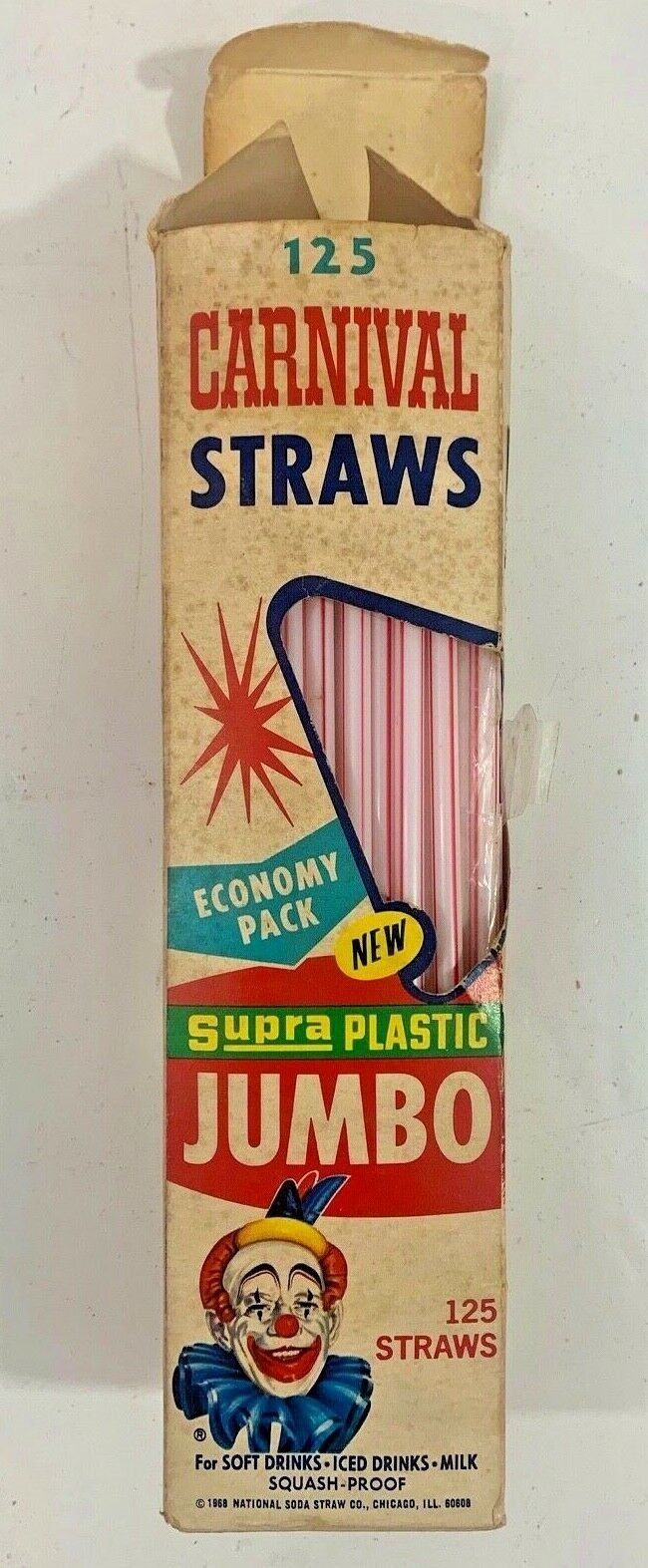 Vintage Supra Plastic King Size Jumbo Carnival Straws Economy Pack of 125