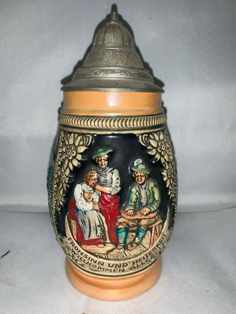 Vintage Frohsinn Und Heiterkeit Willkommen Allezeit E. Bay Germany Lidded Stein