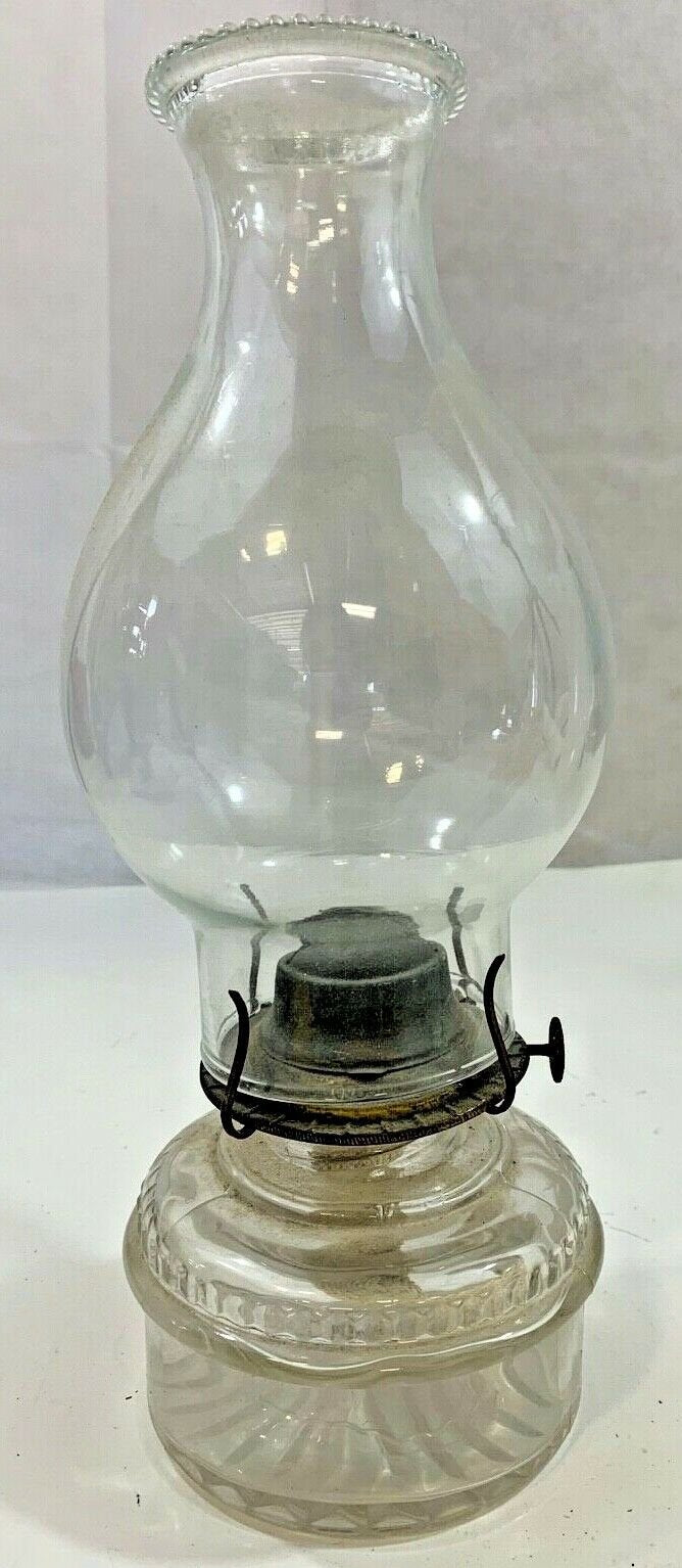 Antique Clear Glass Oil Lamp with White Wick