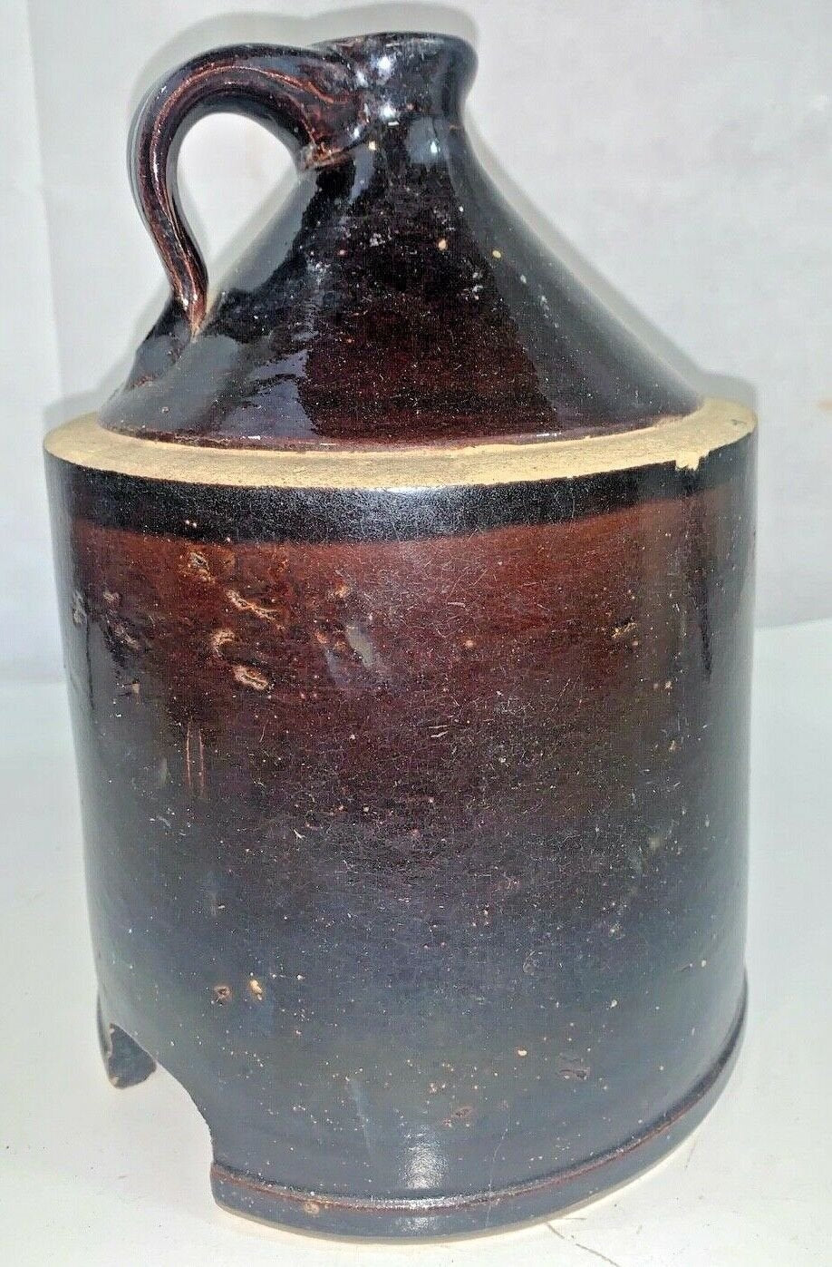 Vintage Stoneware Brown Crock Pottery Farm Chicken Feeder Waterer