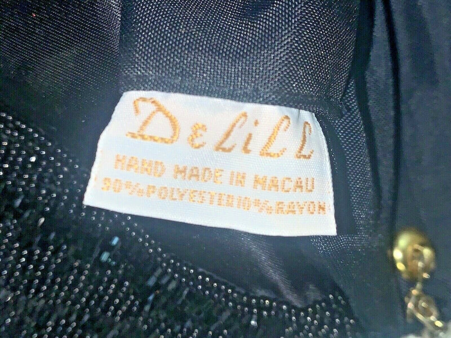 Vintage Black Beaded Delill Made in Macau Hand Bag Shoulder Purse