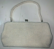 Vintage Richere Walborg White Beaded Purse Hand Bag with Handle