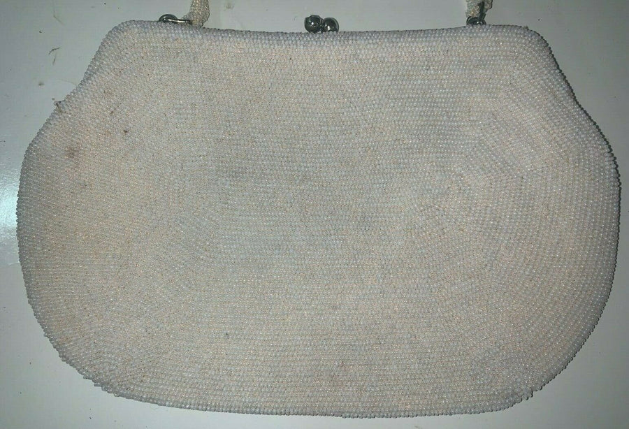 Vintage Handmade in Japan White Beaded Hand Bag Purse