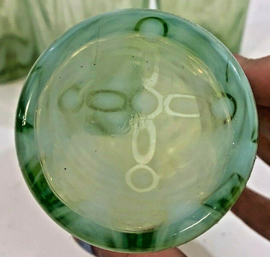 Vintage Imperial Glass Green Drapery Opalescent Tumbler Set 4