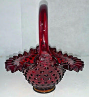 Vintage Fenton Cranberry Ruby Red Hobnail Handled Basket