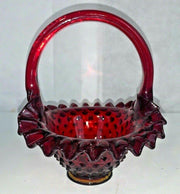 Vintage Fenton Cranberry Ruby Red Hobnail Handled Basket