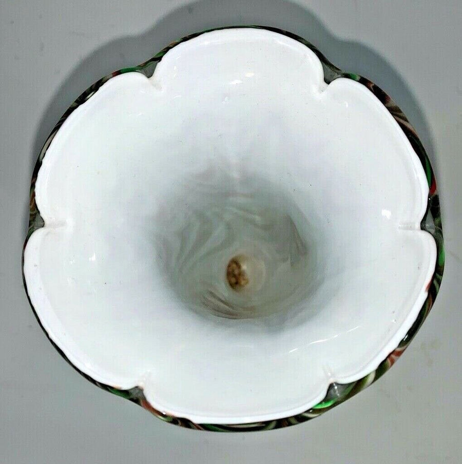 Vintage Murano Swirl Glass 9 Inch Horn Vase Orange Gren White