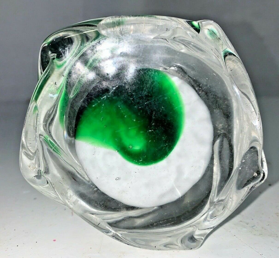 Vintage Murano Swirl Glass 9 Inch Horn Vase Orange Gren White