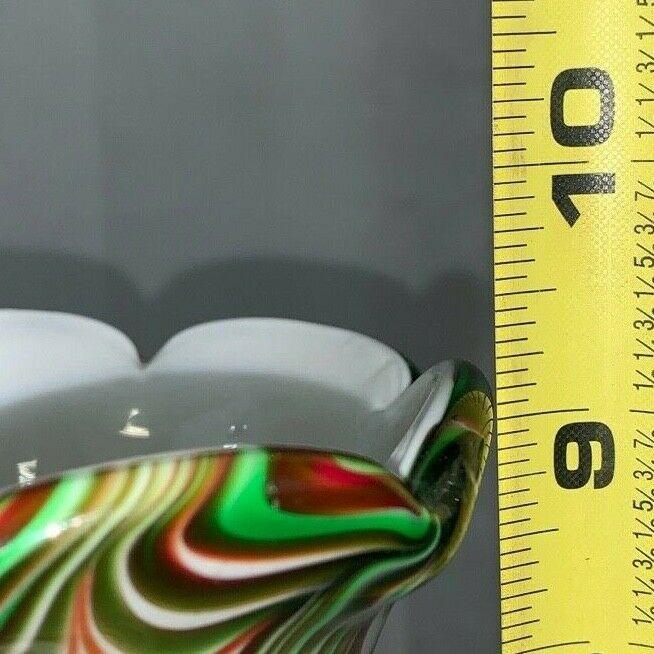 Vintage Murano Swirl Glass 9 Inch Horn Vase Orange Gren White