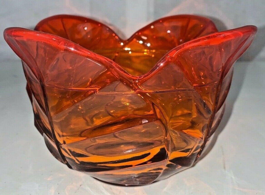 Vintage Orange Persimmon Cabbage Leaf Glass Bowl Dish