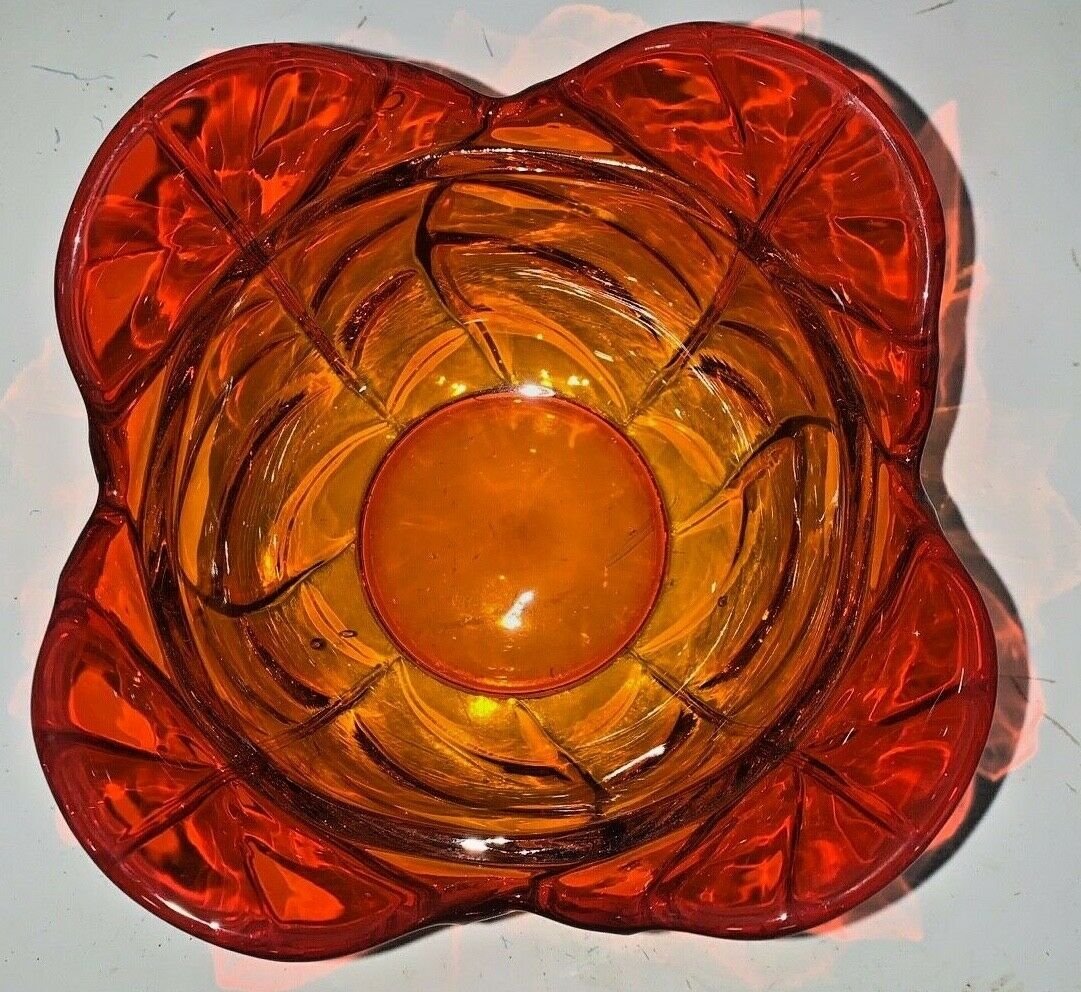 Vintage Orange Persimmon Cabbage Leaf Glass Bowl Dish
