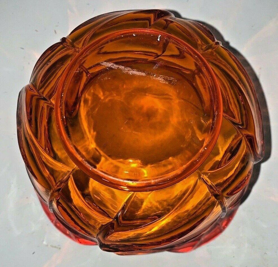 Vintage Orange Persimmon Cabbage Leaf Glass Bowl Dish
